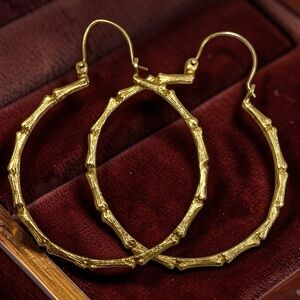 Beautiful Estate Vintage 14k Yellow Gold 1.5” BAMBOO Style Hoop Earrings!